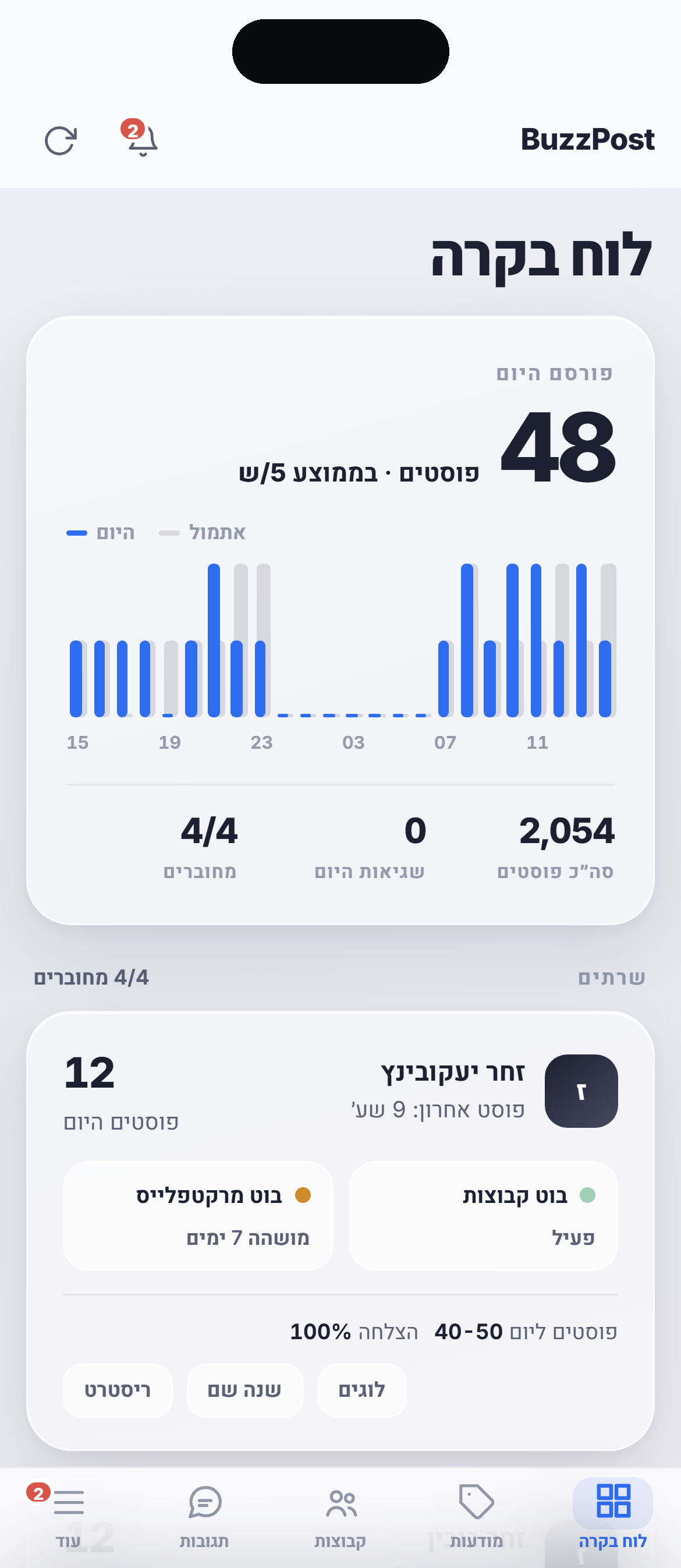 דשבורד BuzzPost על מסך הטלפון