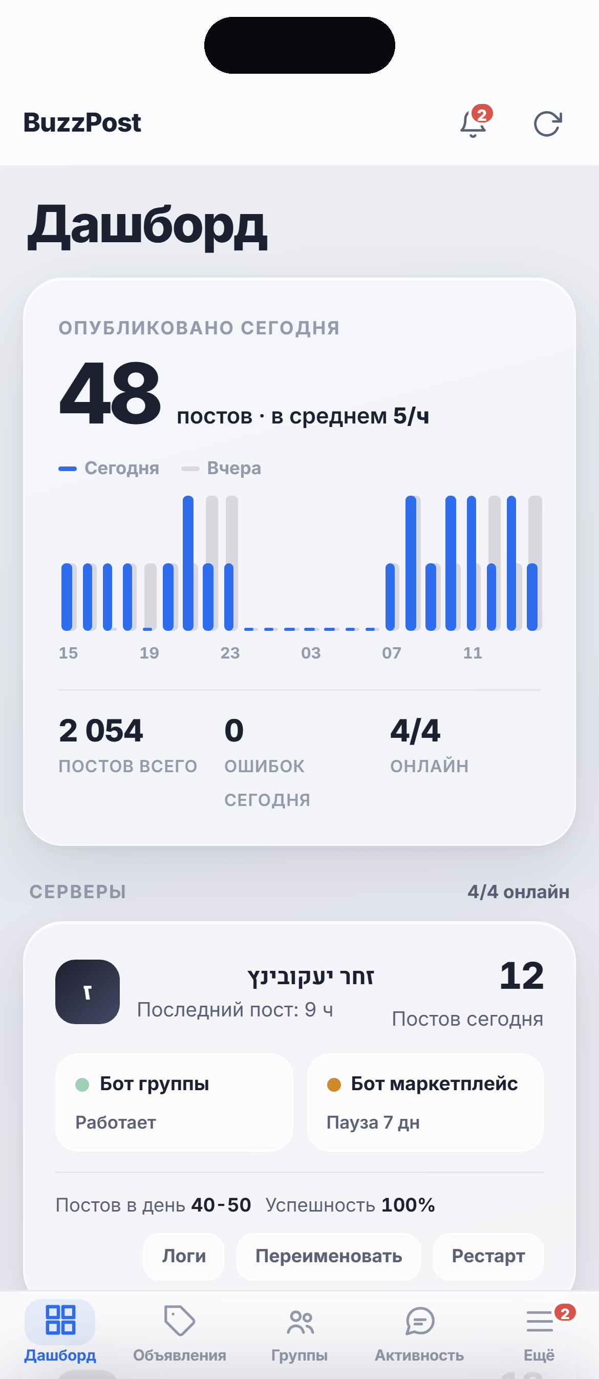 Дашборд BuzzPost на экране телефона